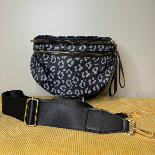 The Roni Nylon Crossbody - Black & Grey Animal