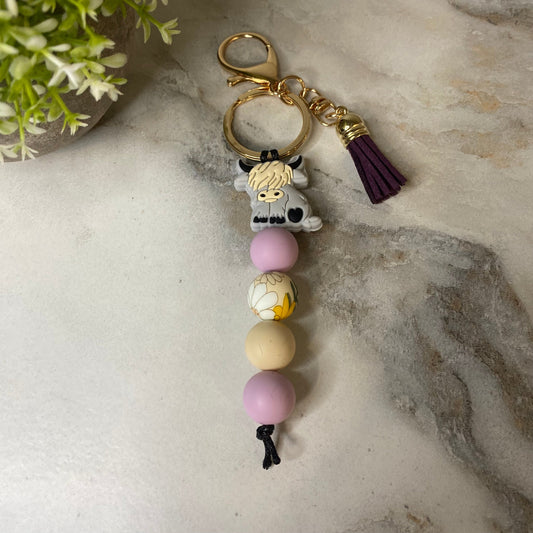 Keychain - Silicone Bead - Highland Cow - Purple