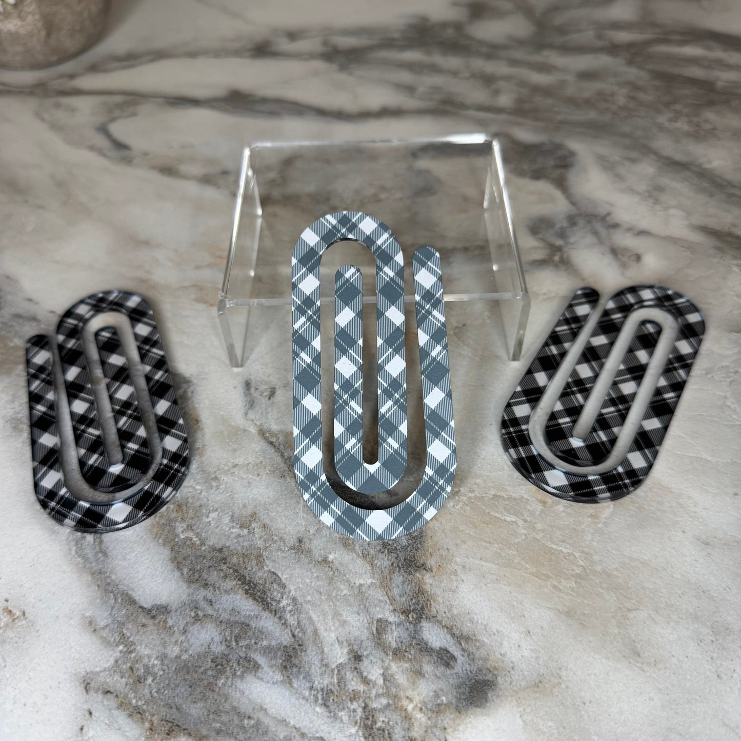 Jumbo Paperclip - Black & White Plaid