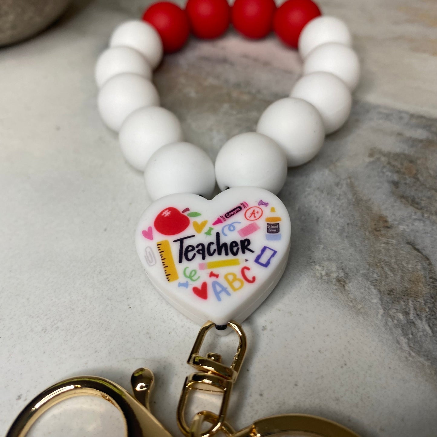 Silicone Bracelet Keychain - Teach - Red
