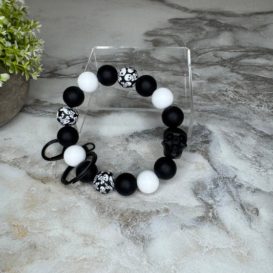 Silicone Bracelet Keychain - Halloween Skull - Black