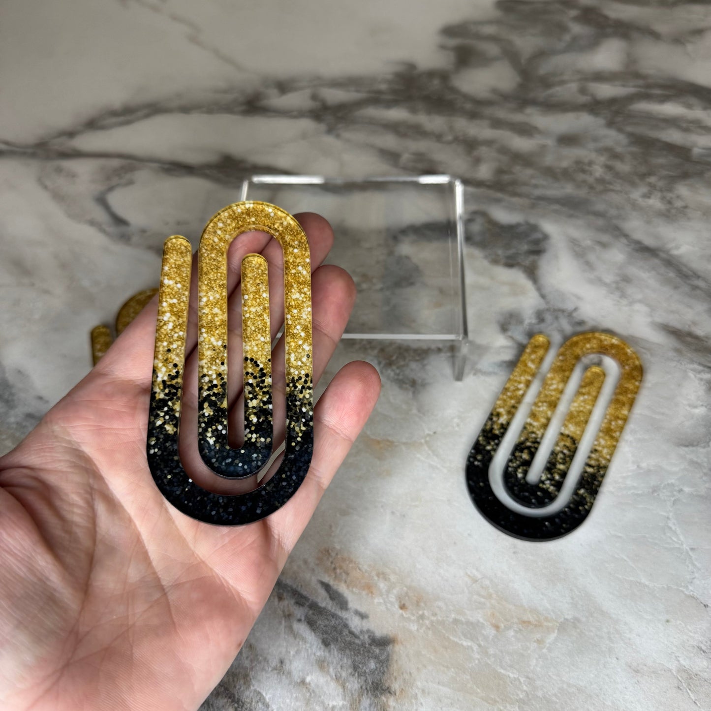 Jumbo Paperclip - Black & Gold Glitter - PREORDER