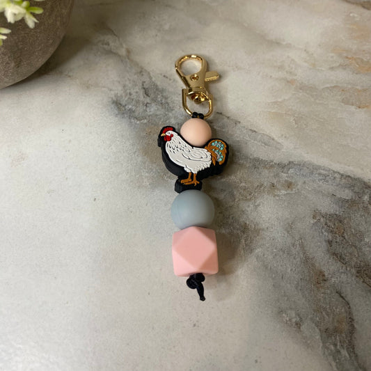 Keychain - Silicone Bead - Chicken - Pink