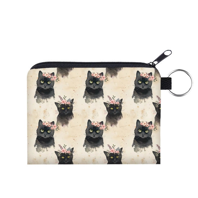 Mini Pouch - Cat Floral Crown