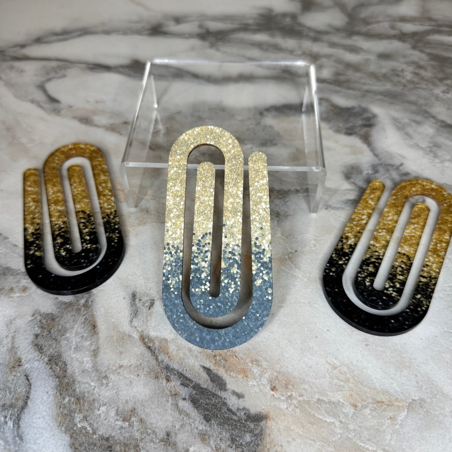 Jumbo Paperclip - Black & Gold Glitter - PREORDER