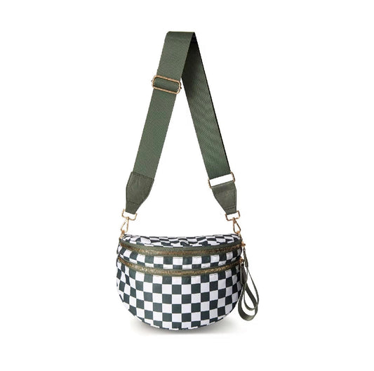 The Roni Nylon Crossbody - Checkered Dark Green - PREORDER