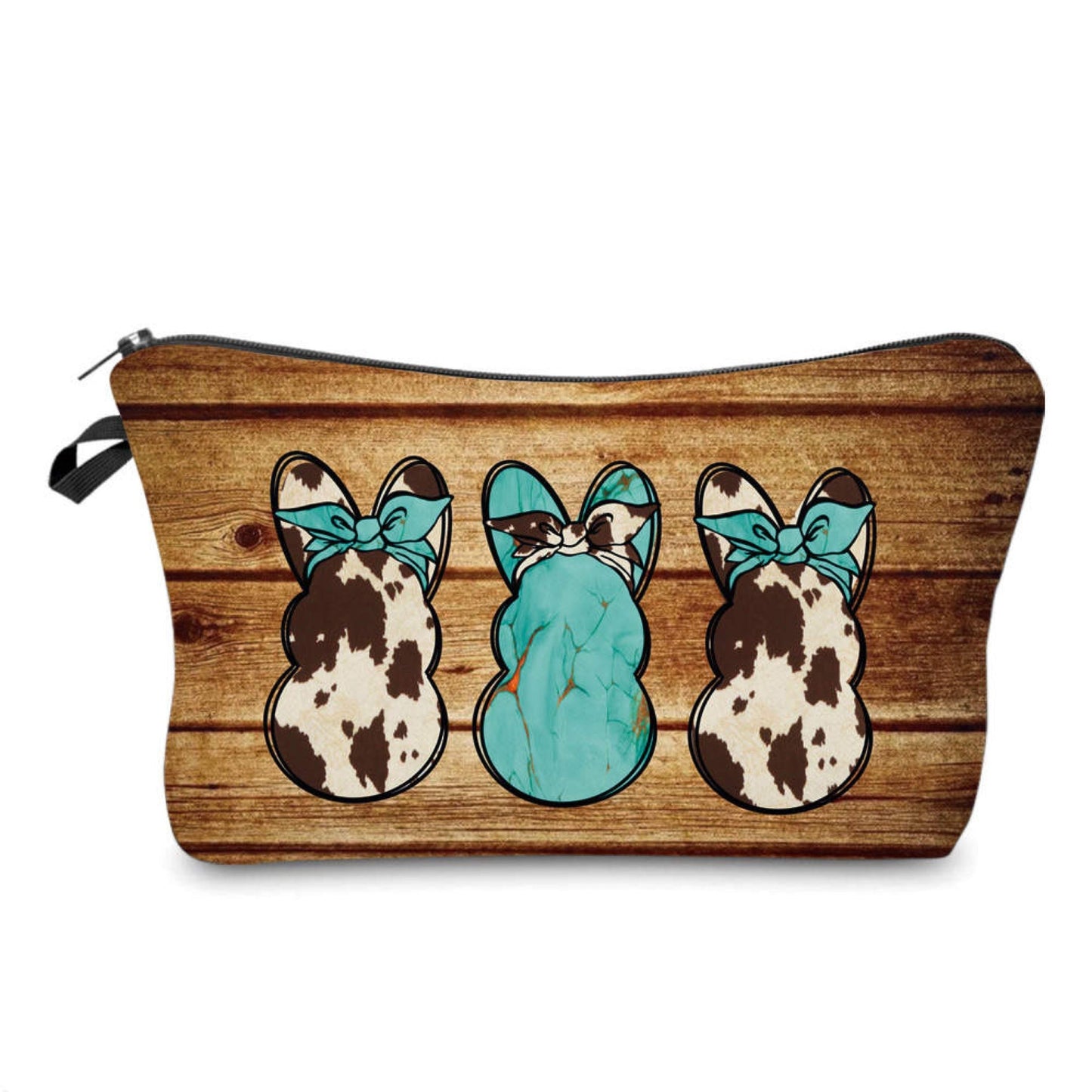 Pouch - Easter - Turquoise Wood Cow Bunnies