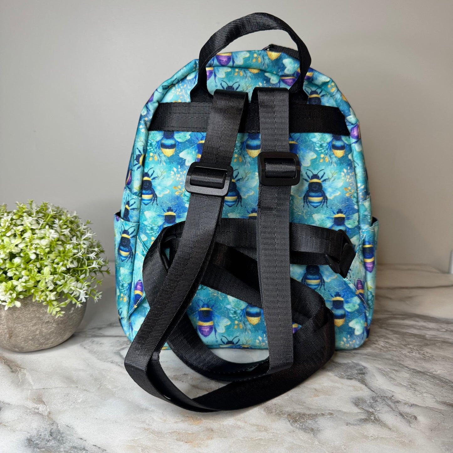 Mini Backpack - Teal Floral Bee