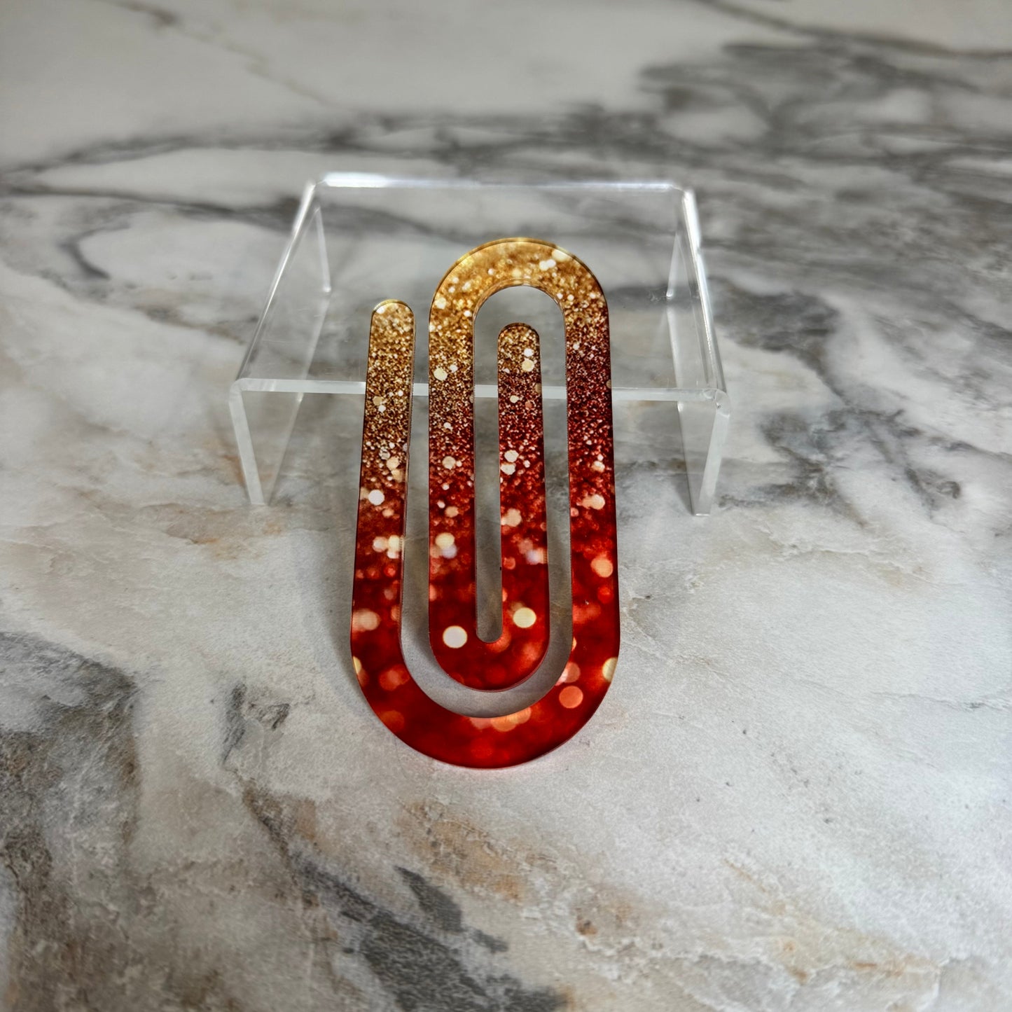 Jumbo Paperclip - Red Gold Ombre Glitter