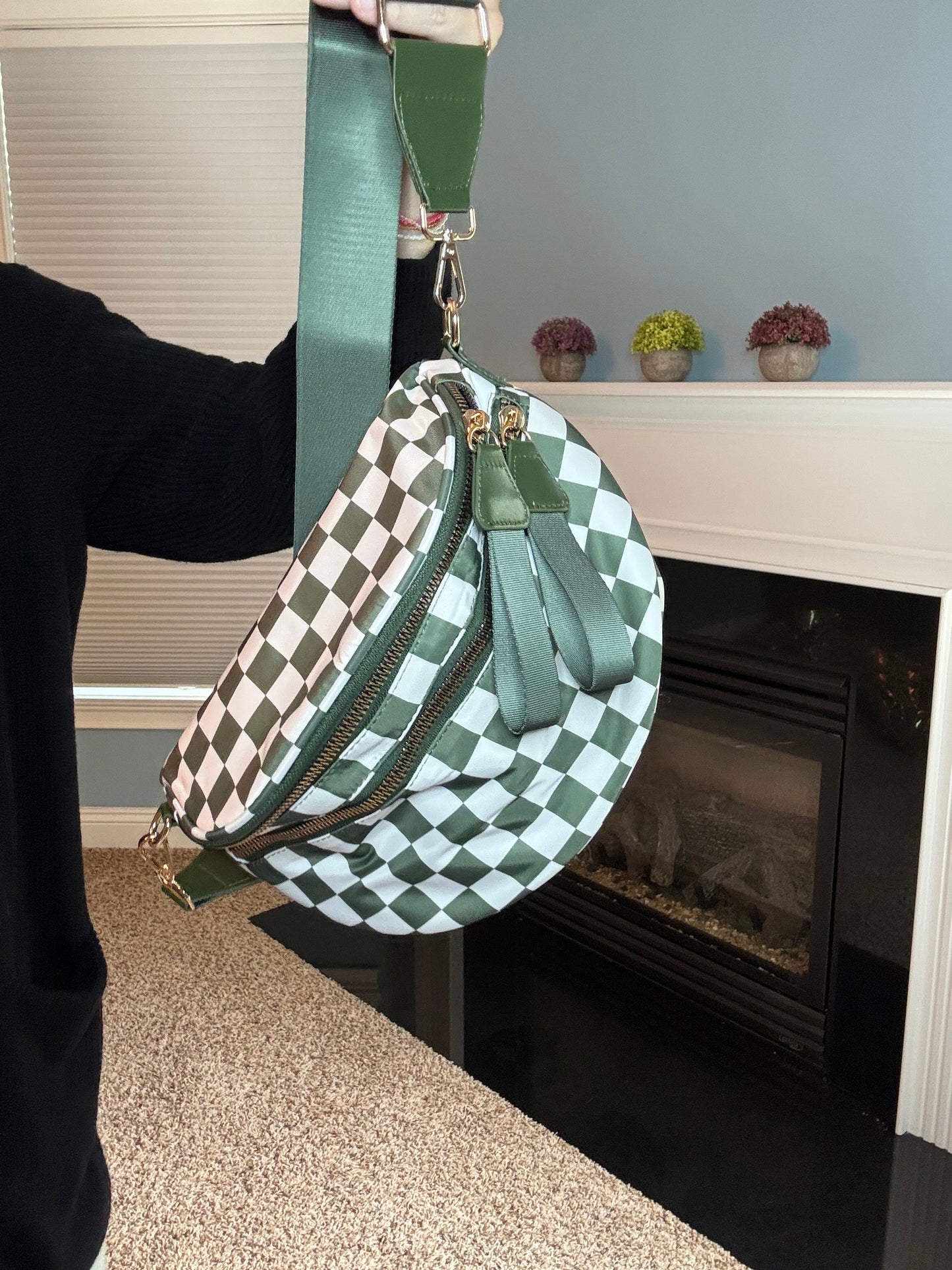 The Roni Nylon Crossbody - Checkered Dark Green - PREORDER