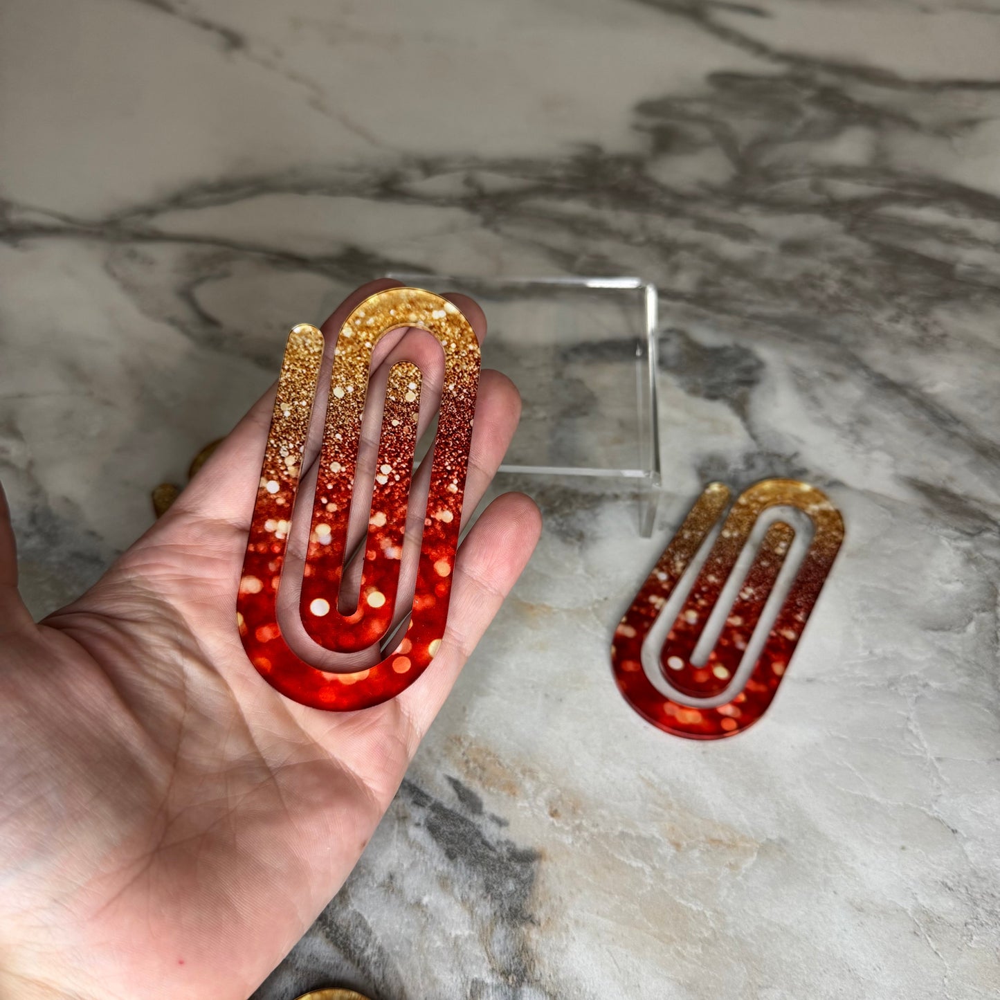 Jumbo Paperclip - Red Gold Ombre Glitter