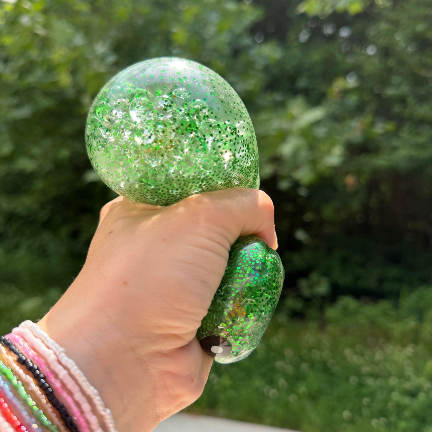 Squishy Toy - Viral Dumpling, Green Glitter + Water Beads