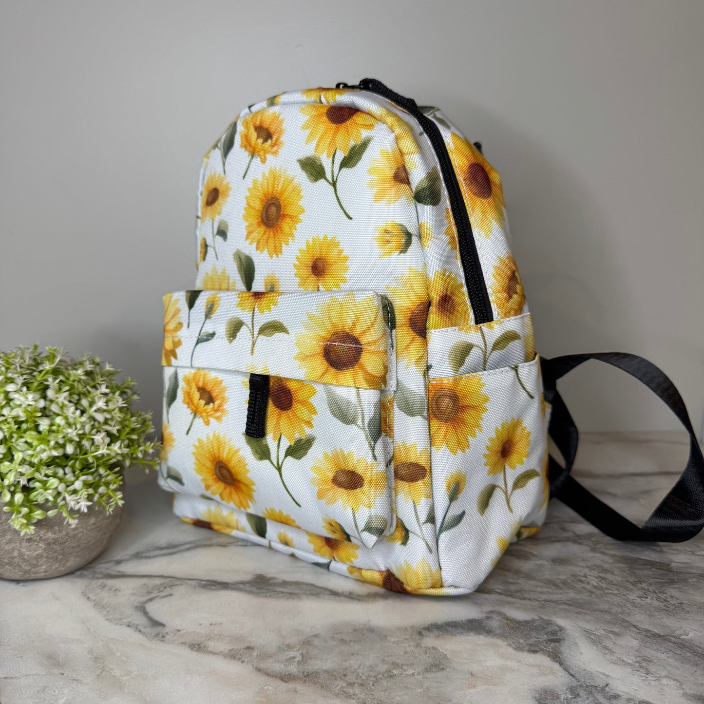 Mini Backpack - Sunflower on White