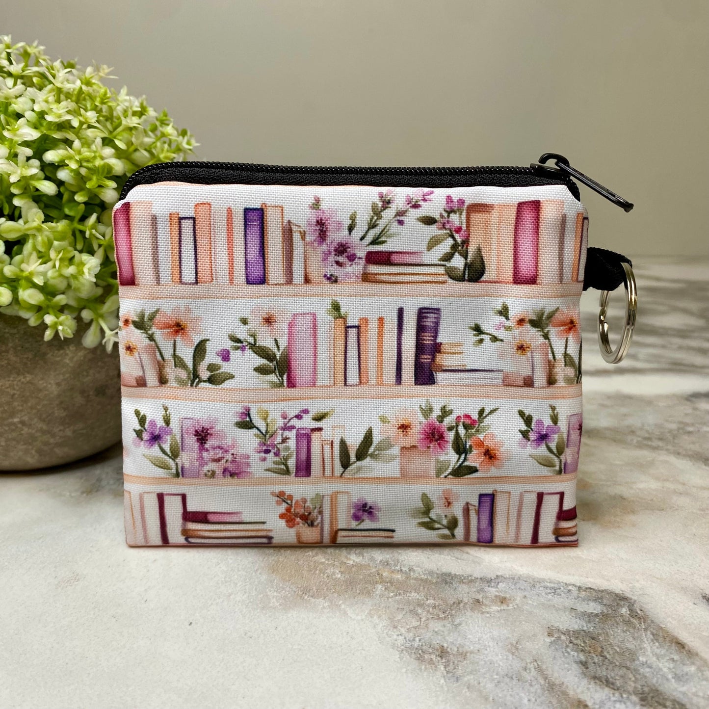 Mini Pouch - Book Bookshelf White Lavender
