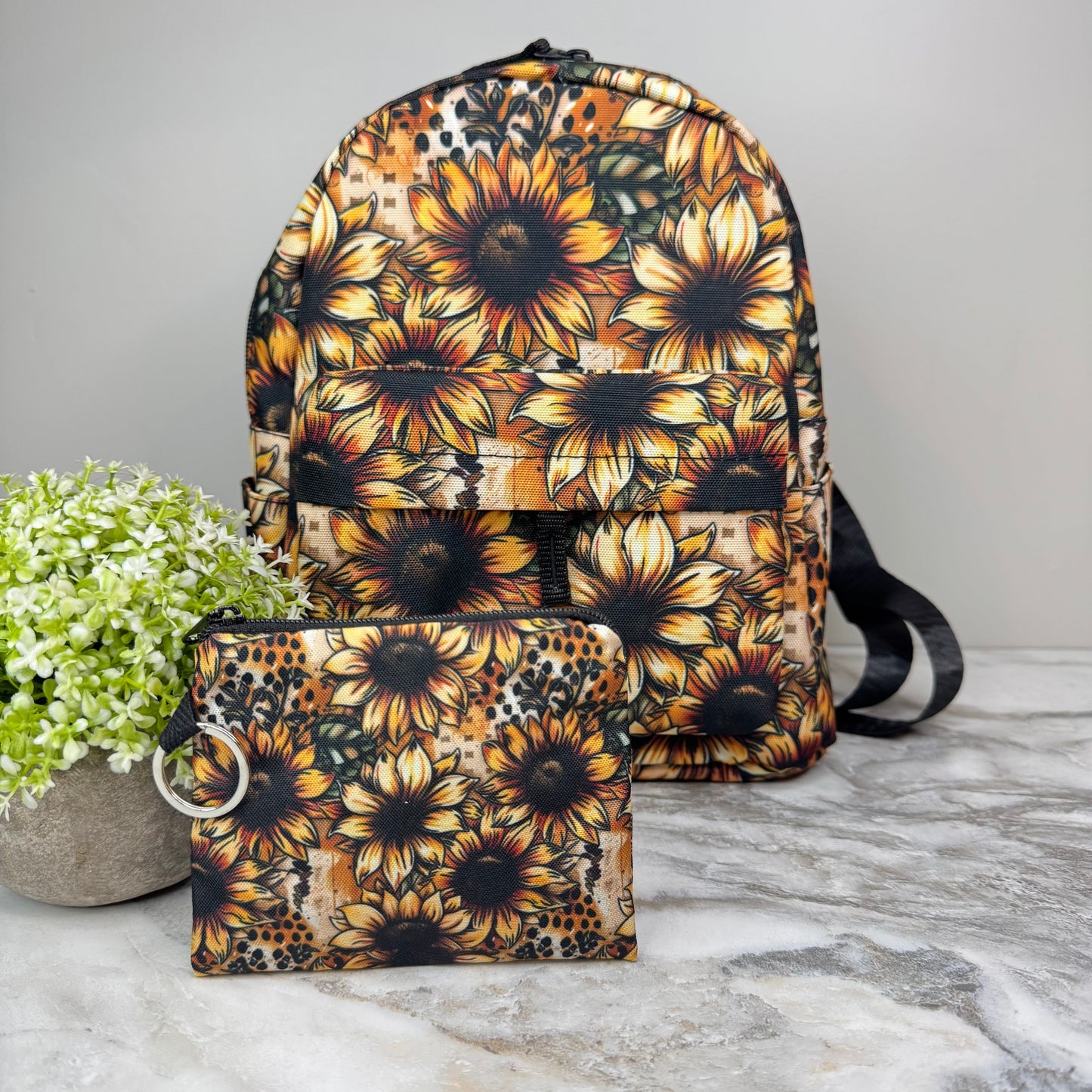 Mini Backpack, Pouch, & Mini Pouch Bundled Set - Sunflower Dots