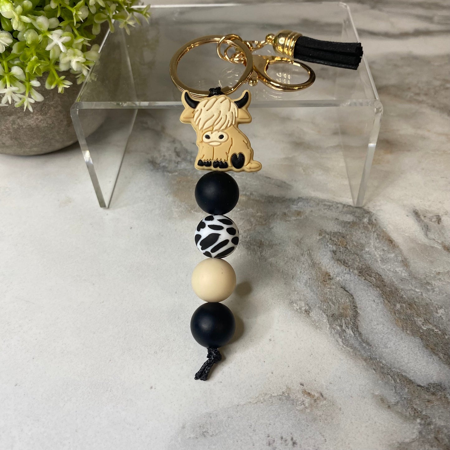 Keychain - Silicone Bead - Highland Cow - Black