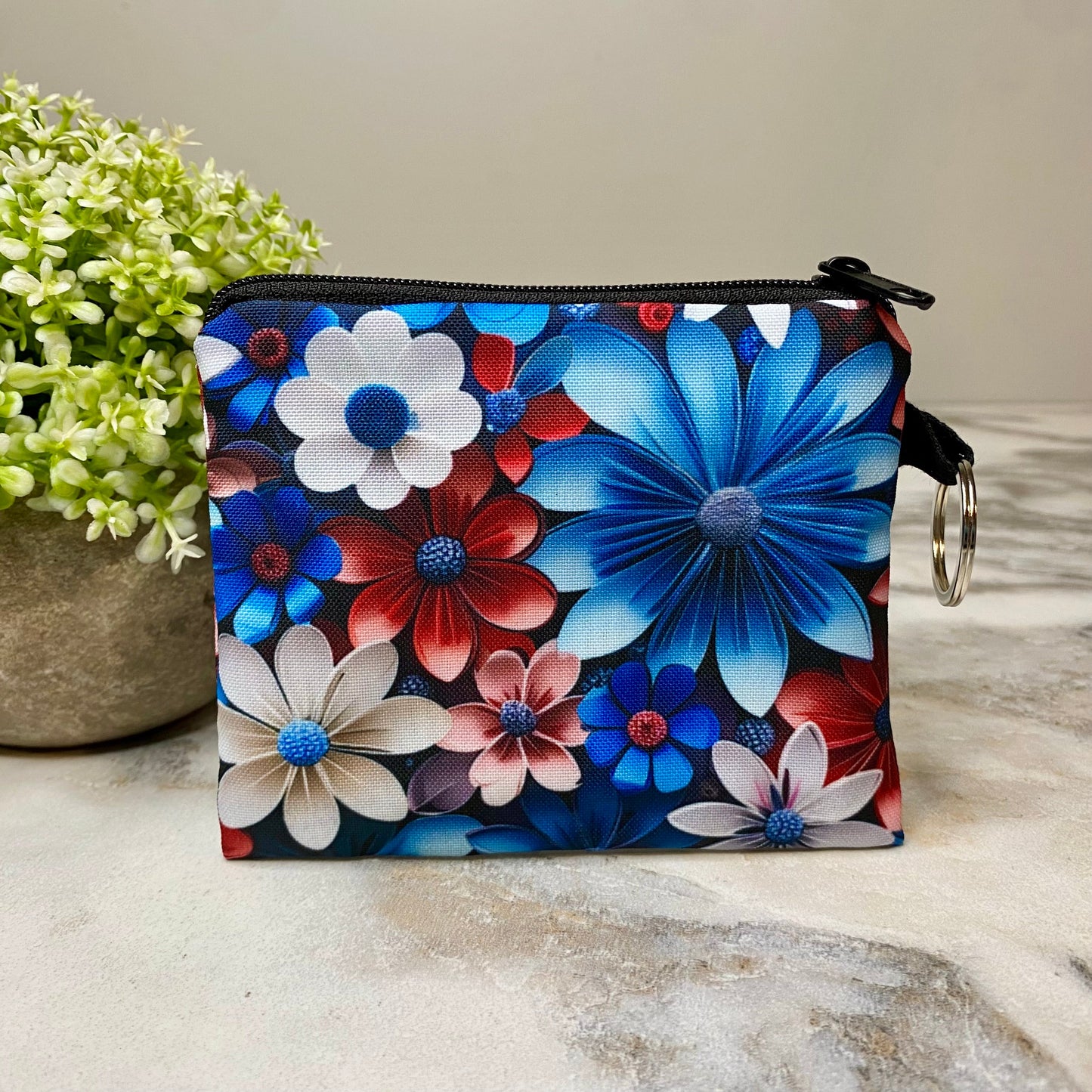 Mini Pouch - Floral Red Blue