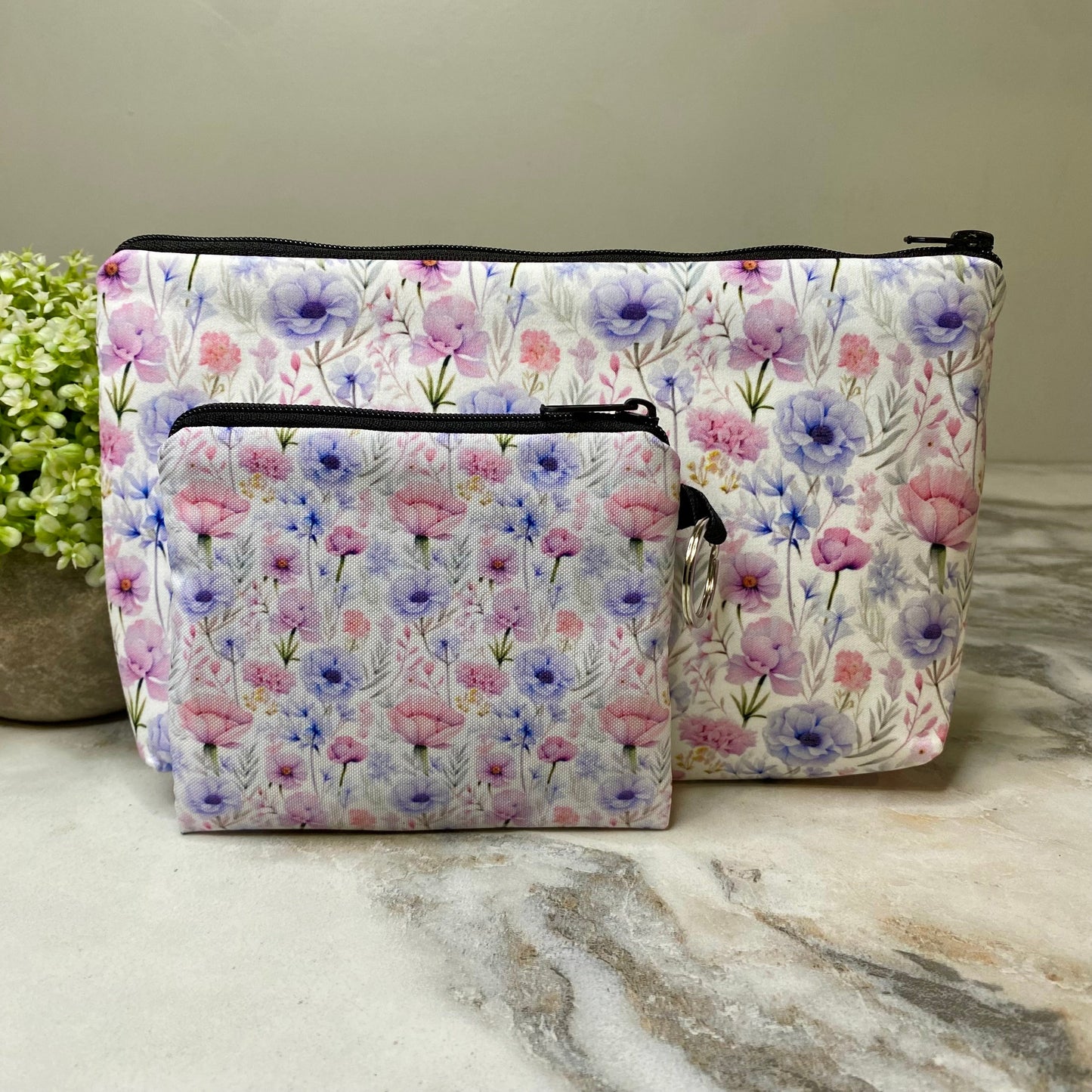 Pouch & Mini Pouch Bundled Set - Floral Lavender Pink