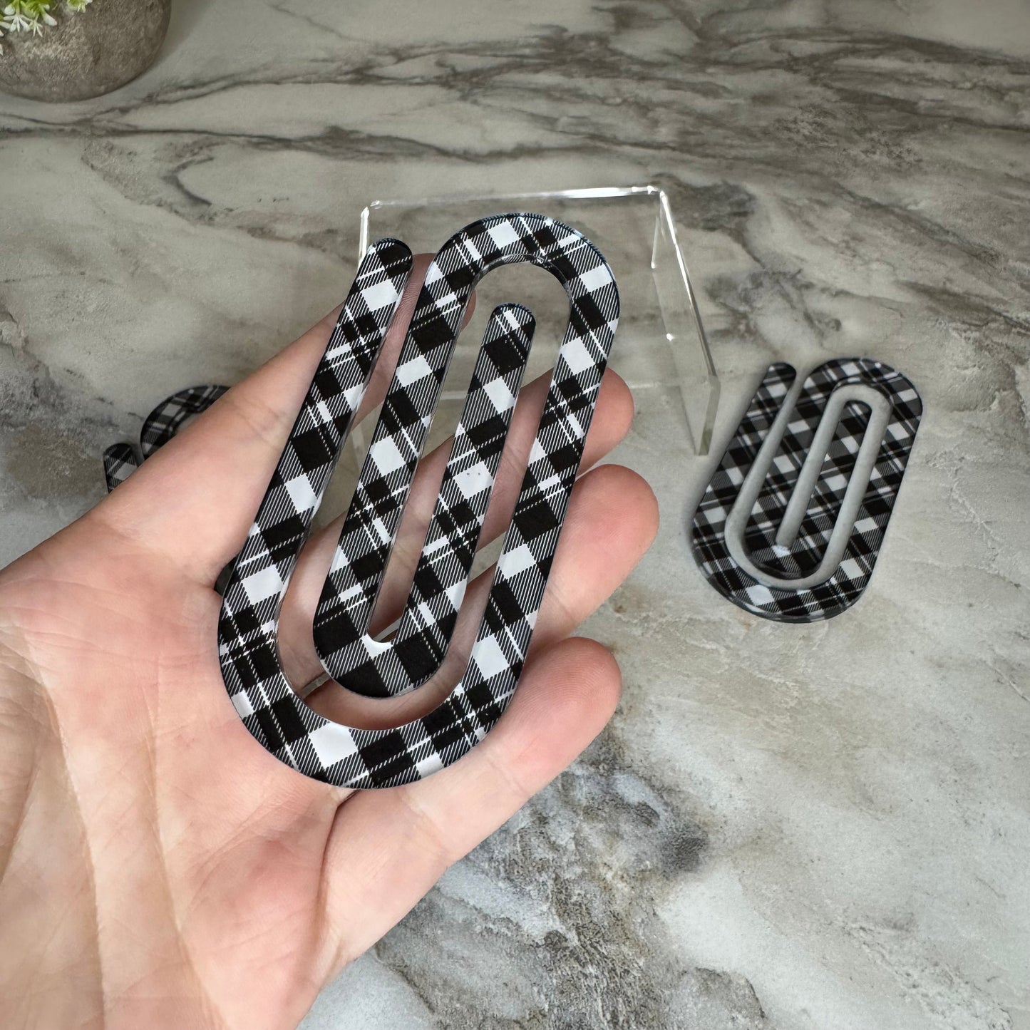 Jumbo Paperclip - Black & White Plaid