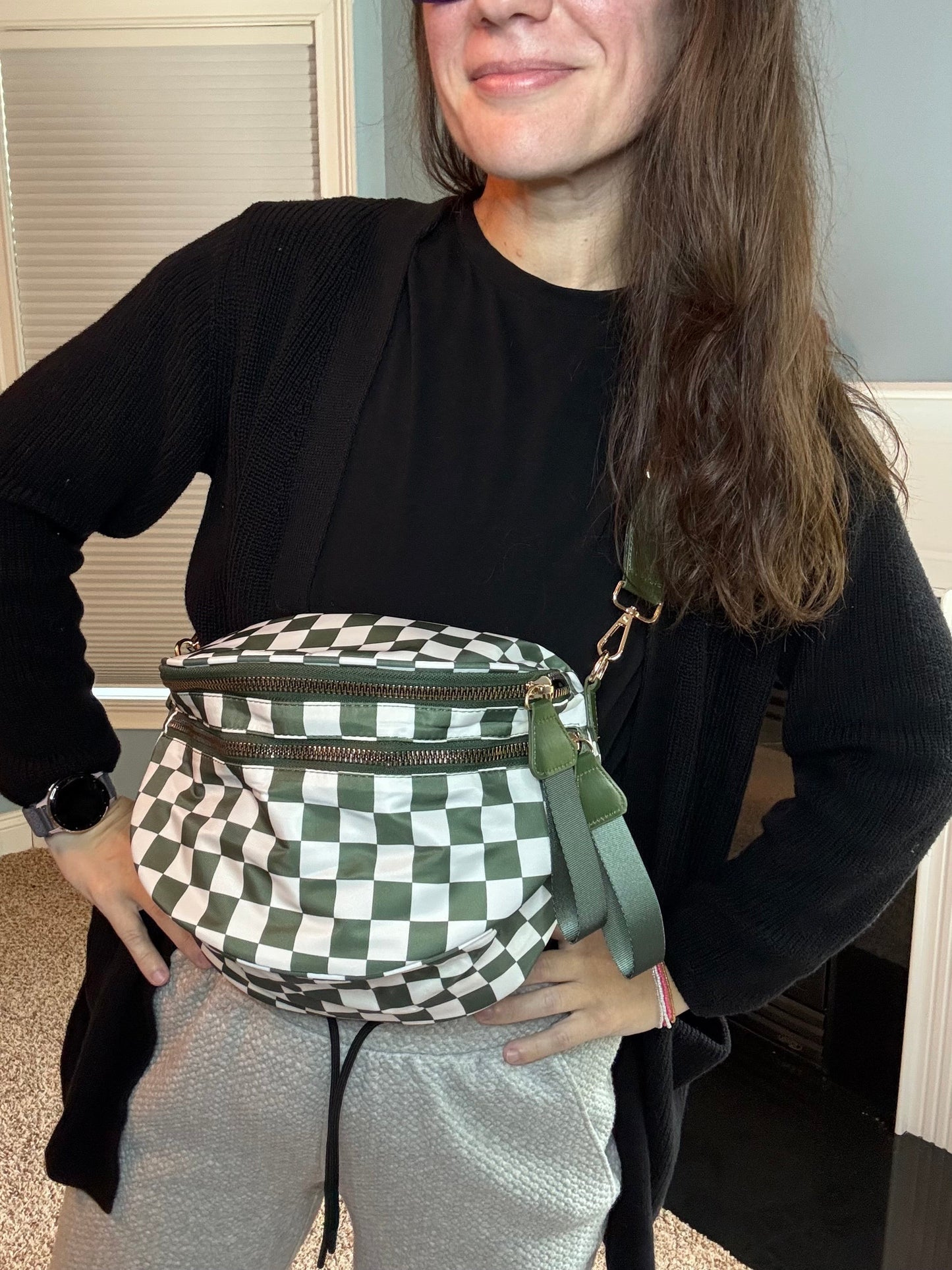 The Roni Nylon Crossbody - Checkered Dark Green - PREORDER