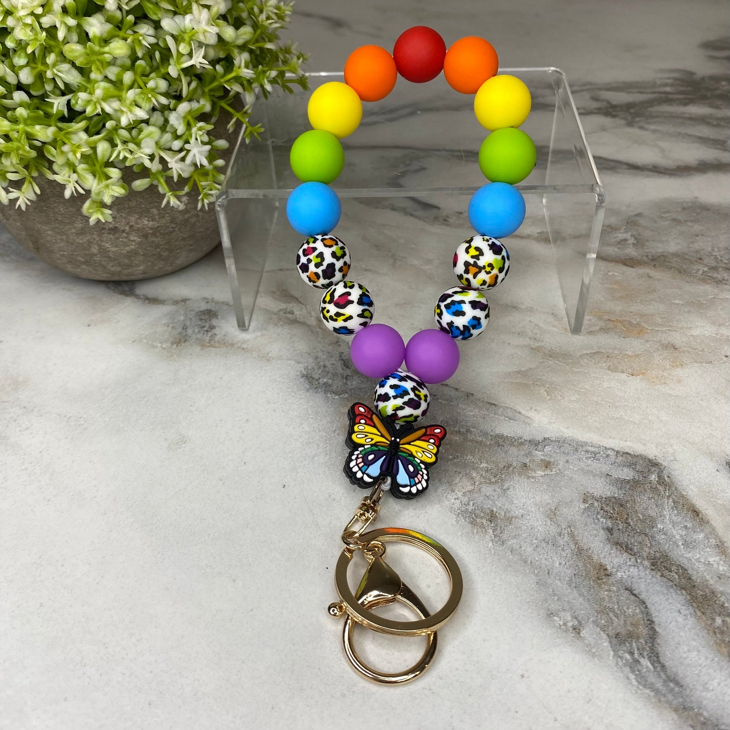 Silicone Bracelet Keychain - Rainbow Butterfly