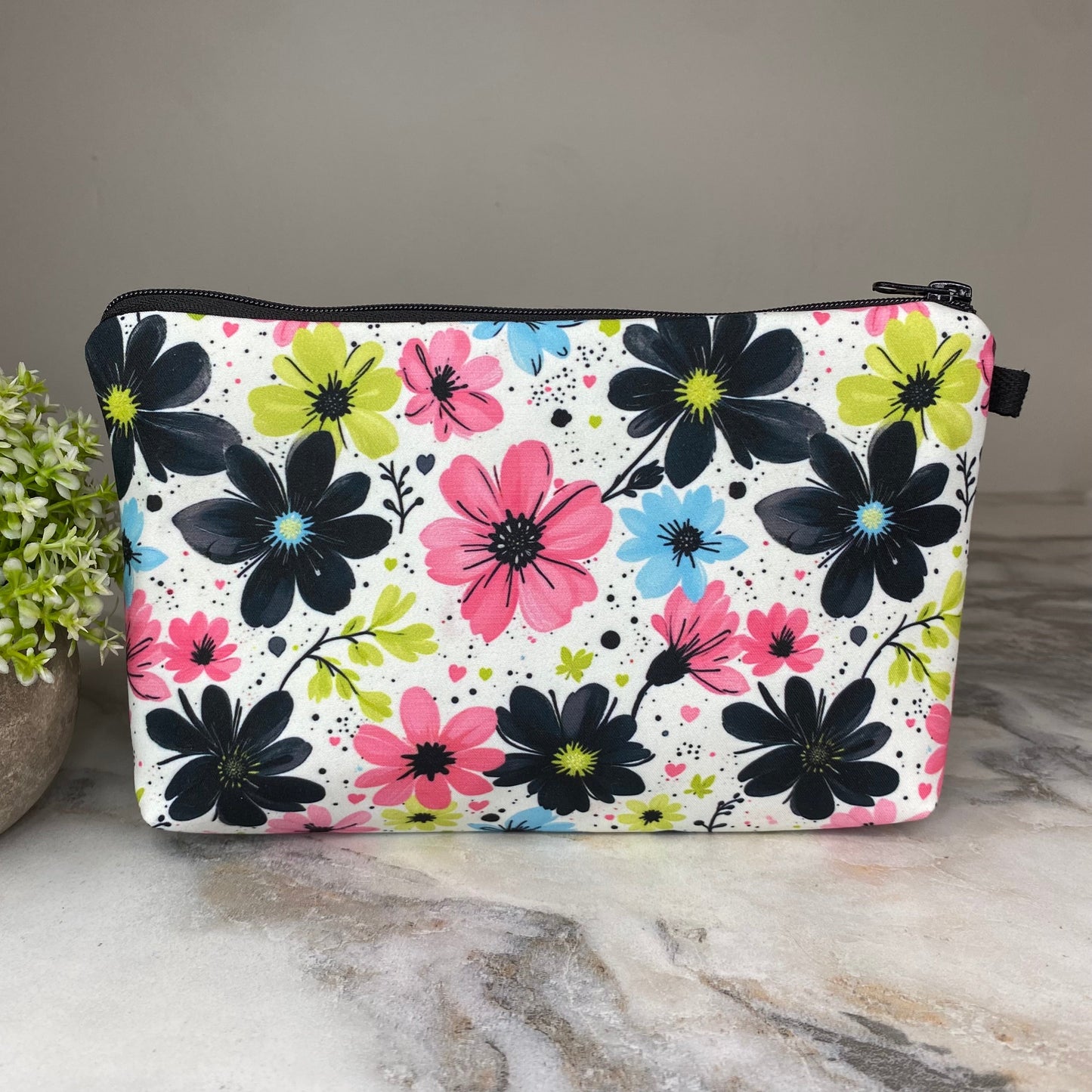 Pouch - Floral Pink Blue Lime Black