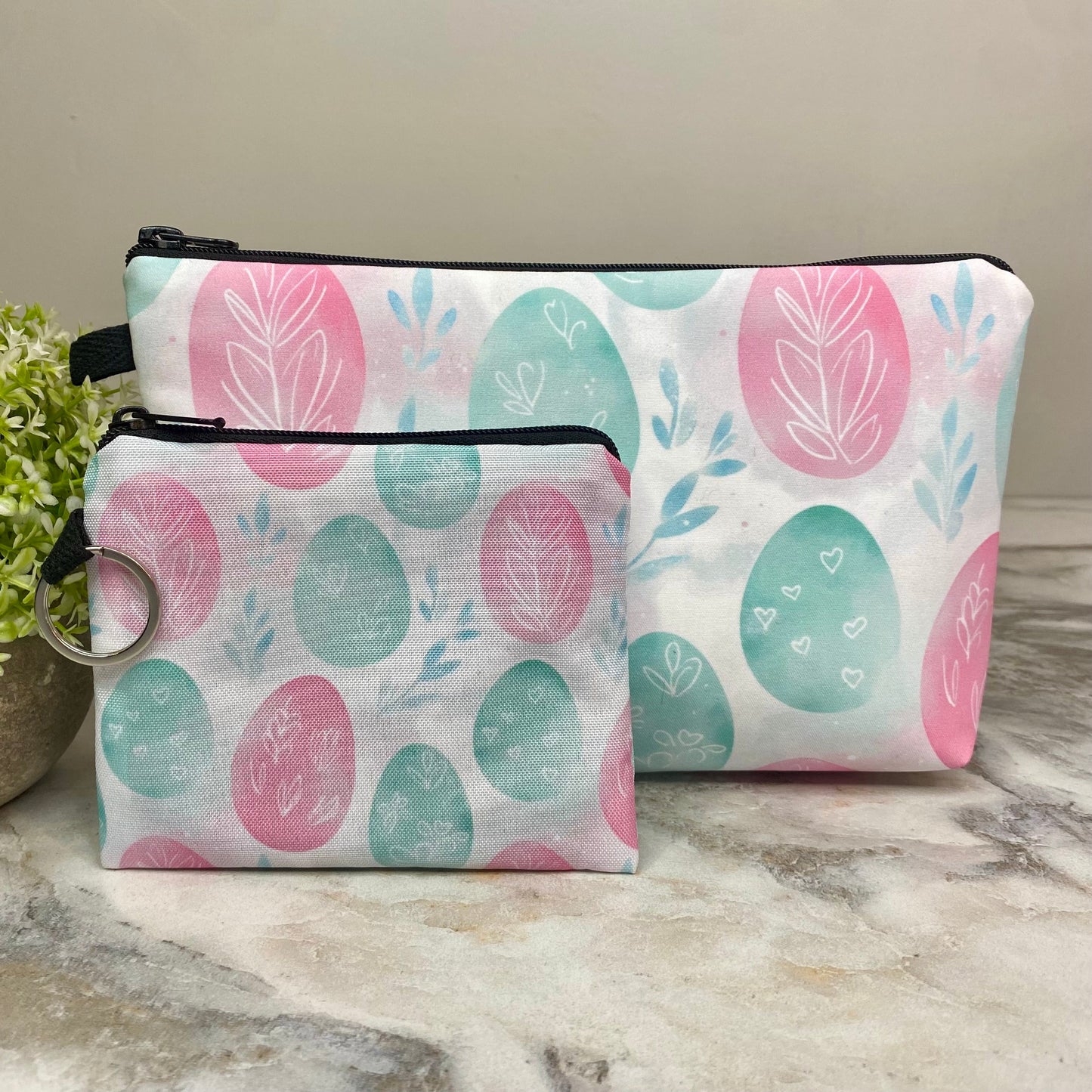 Pouch & Mini Pouch Bundled Set - Easter - Eggs Pink Mint