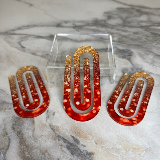 Jumbo Paperclip - Red Gold Ombre Glitter - PREORDER