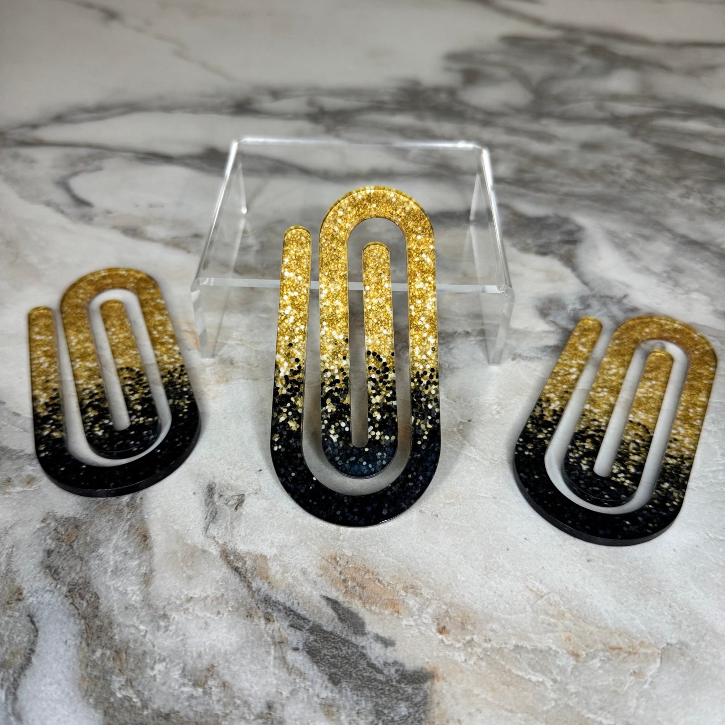 Jumbo Paperclip - Black & Gold Glitter - PREORDER