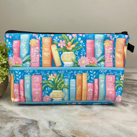 Pouch - Book Floral Pastels on Blue