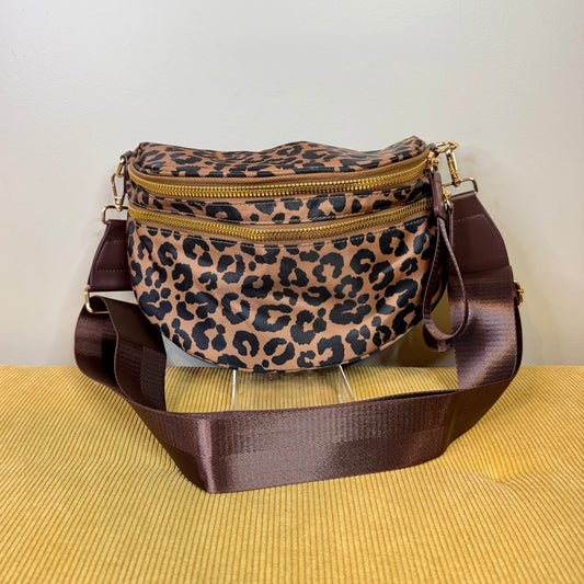 The Roni Nylon Crossbody - Black & Caramel Animal Print