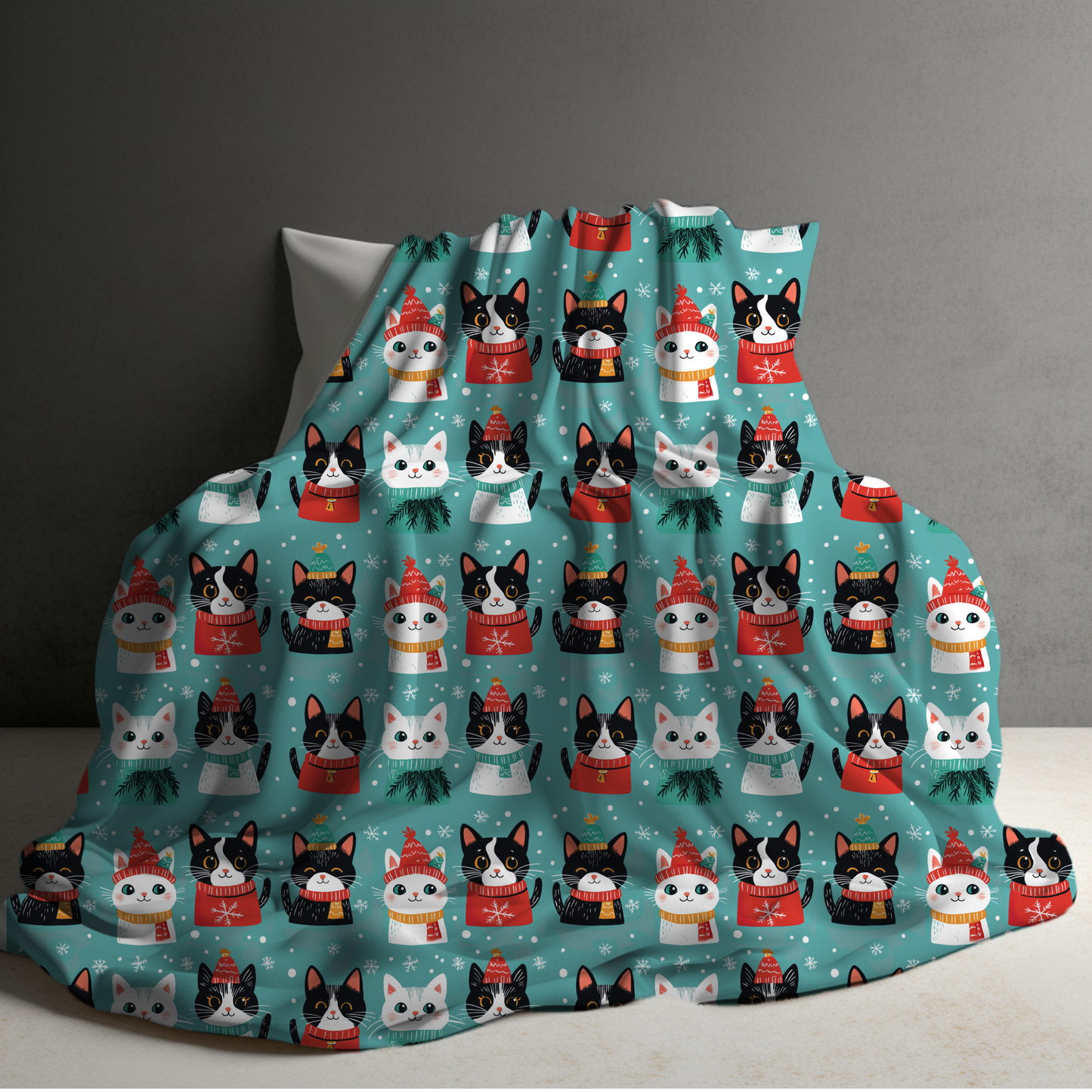 Blanket - Christmas - Aqua Cats