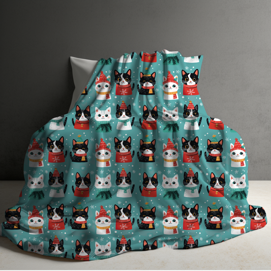 Blanket - Christmas - Aqua Cats