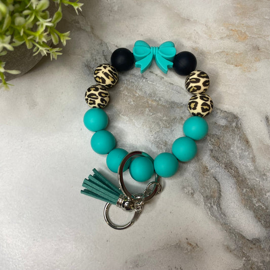Silicone Bracelet Keychain - Teal Bow