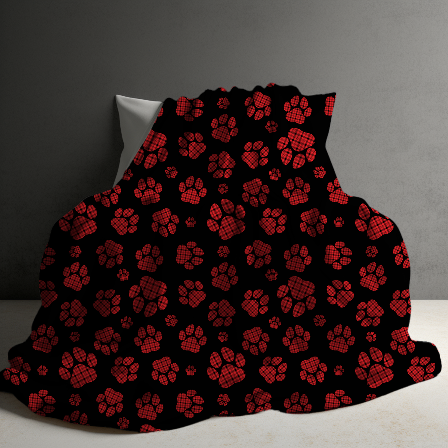 Blanket - Christmas - Black Red Plaid Paw