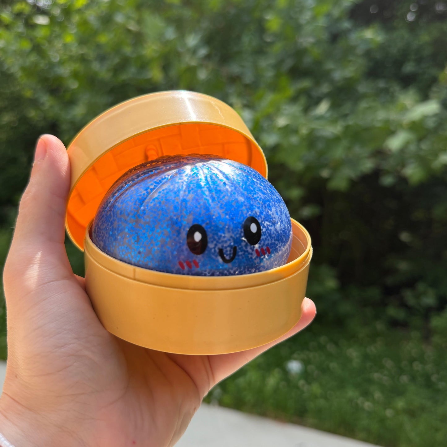 Squishy Toy - Viral Dumpling, Blue Glitter + Water Beads