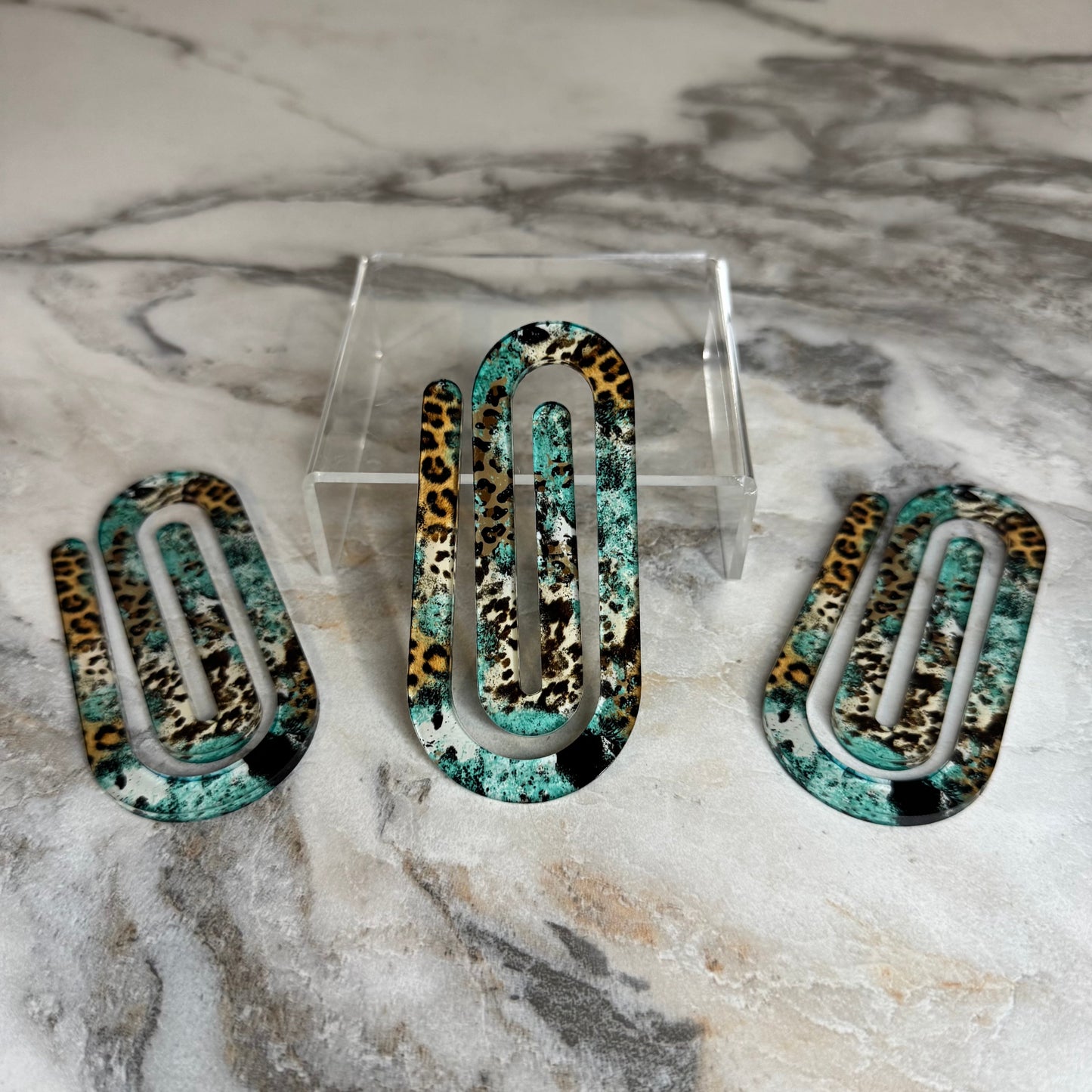 Jumbo Paperclip - Turquoise Cow Animal Print