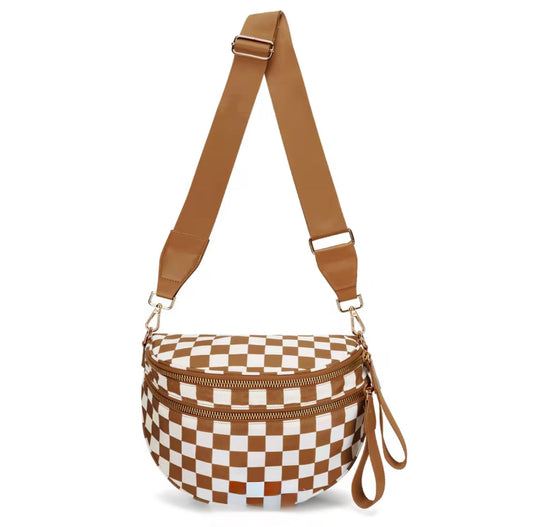 The Roni Nylon Crossbody - Checkered Camel - PREORDER
