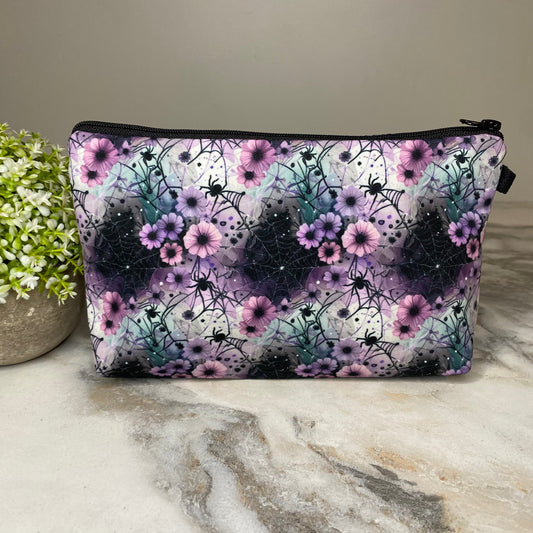 Pouch - Halloween Fall - Spider Web Floral Purple Pink Teal