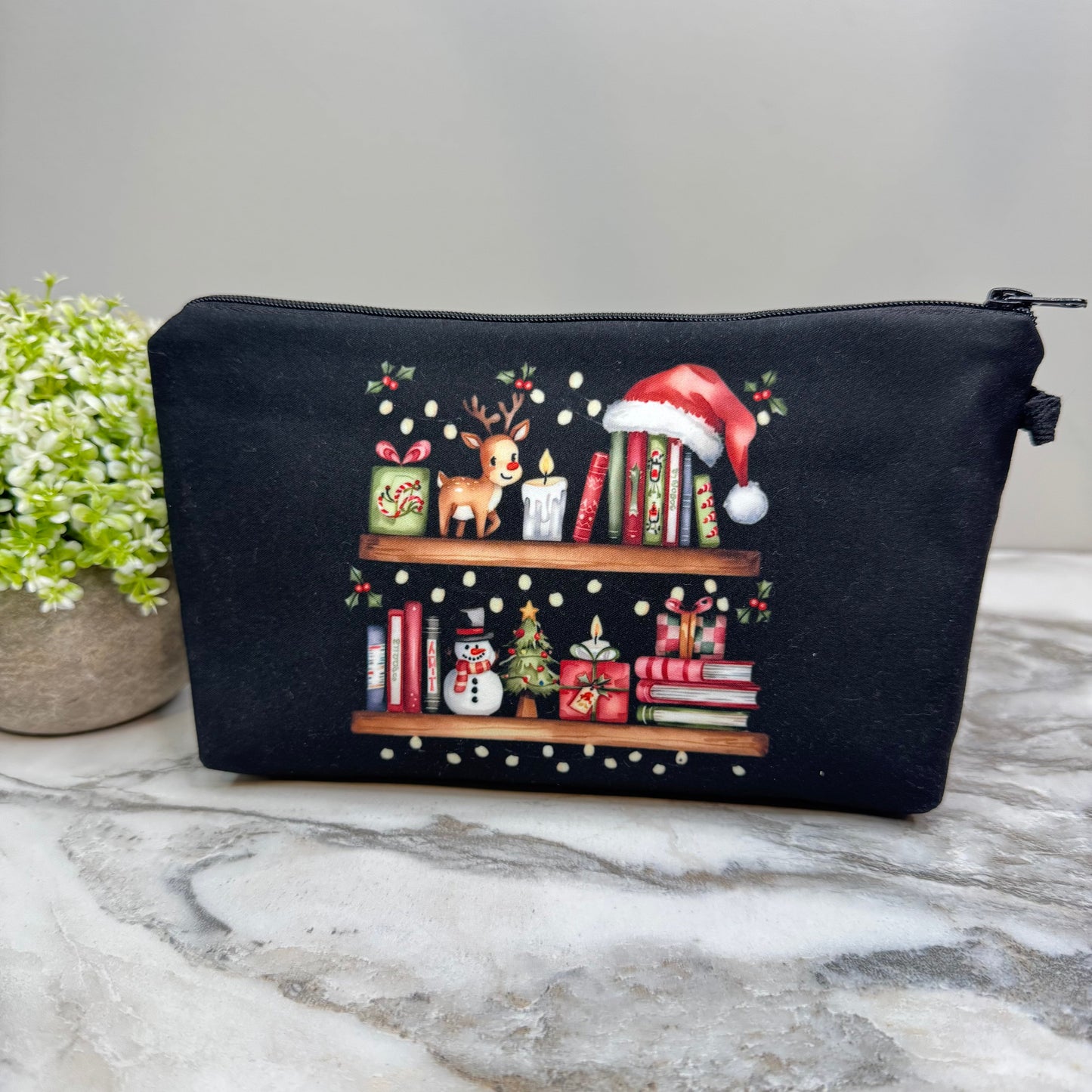 Pouch - Holiday Christmas - Winter Book Shelf