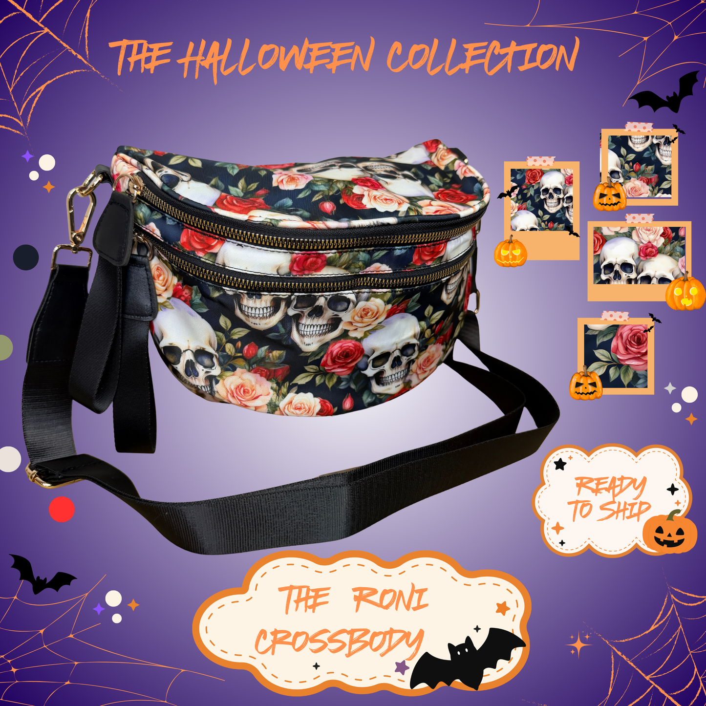 The Roni Nylon Crossbody - Skull Floral